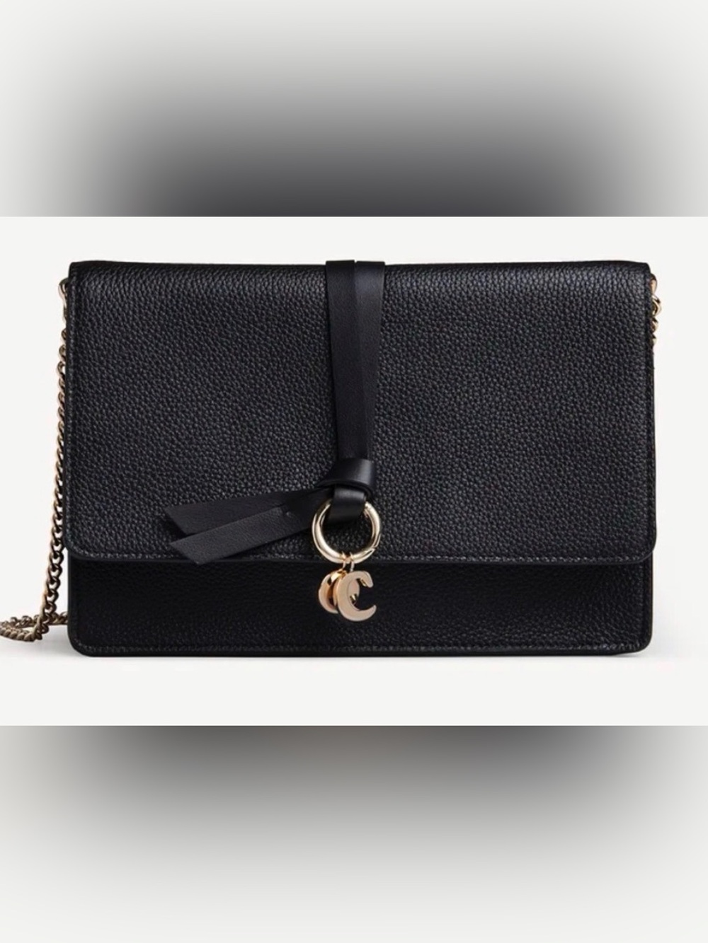 Chloe Black Pebbled Leather Crossbody with Gold CC Charm